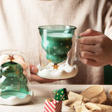 【TL】Double Layer Glass Cup Thicken Xmas Tree snowflake Shape Creative 3D Transparent Coffee Mug Juice Cup